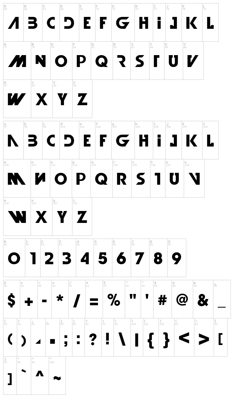 Illegal Curves font map